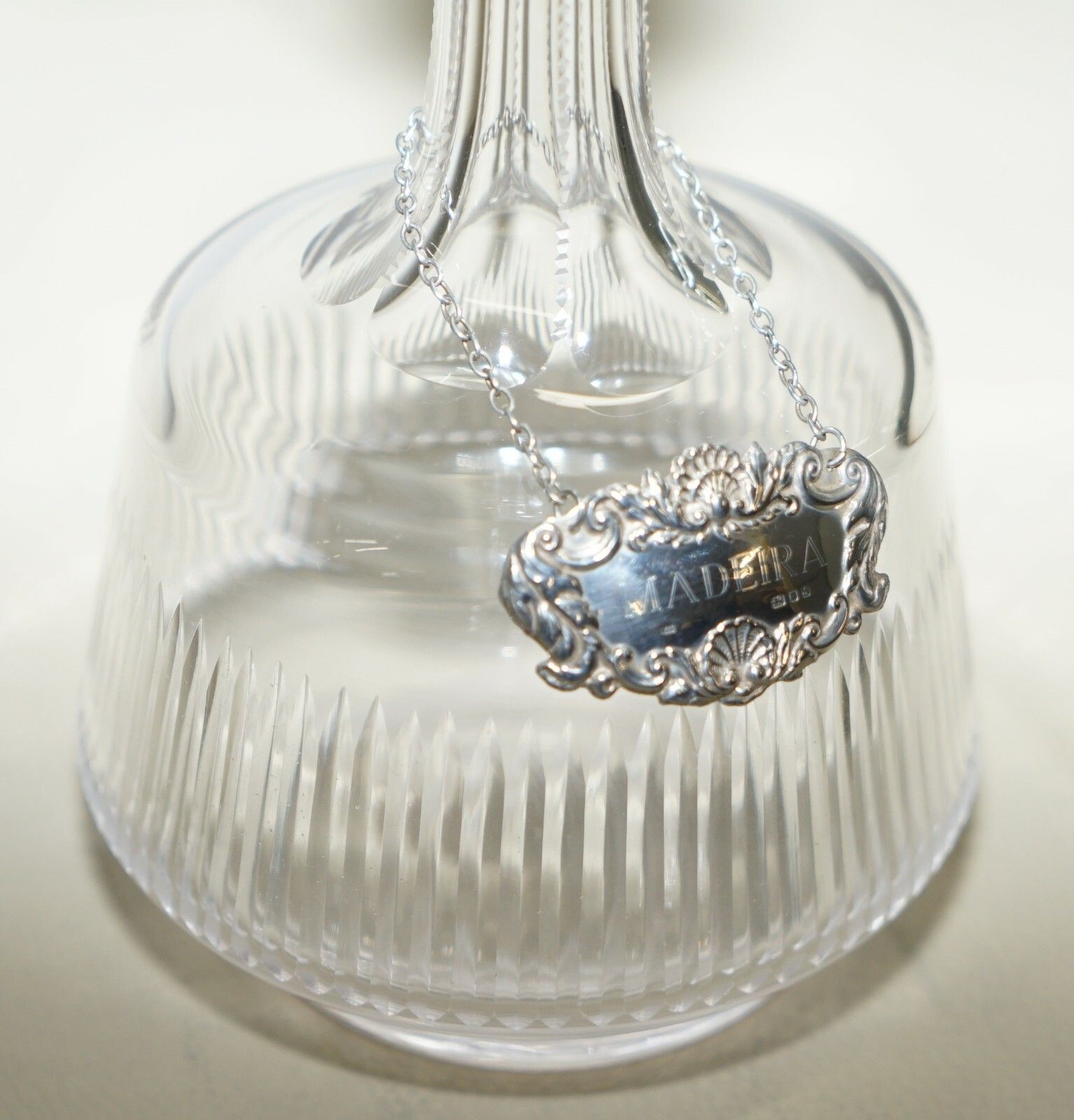 Sweet Antique Cut Glass Crystal Decanter Jug Maderia Sterling Hanging Label 1973 photo 200.0