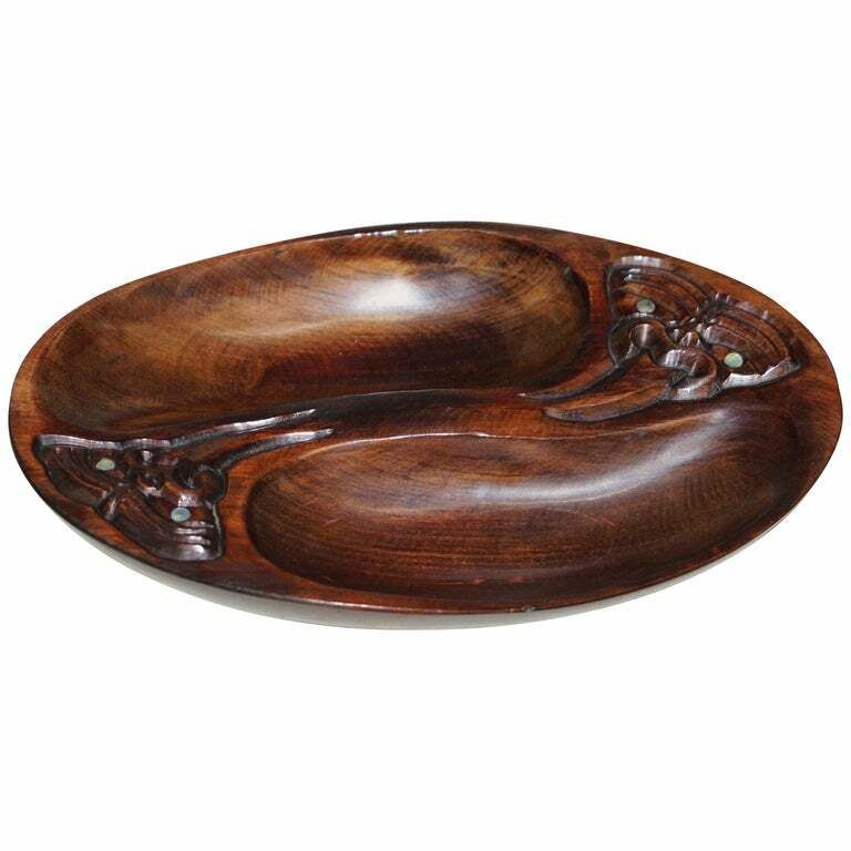 Hand Carved In New Zealand Wood Carved Ltd Mother Of Pearl Eyes Trinket Bowl