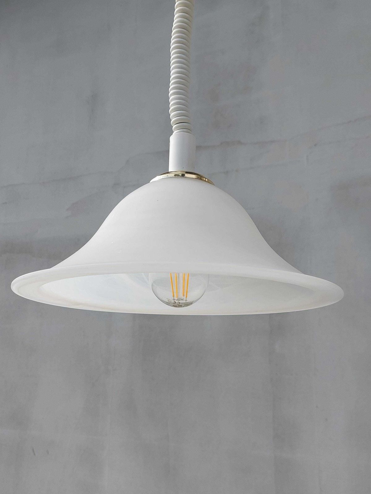 Vintage White Glass Pendant Light, Mid Century Modern Swirl Shade Ceiling Lamp, Retro Hanging Lighting For Kitchen Or Dining Room photo vinterior