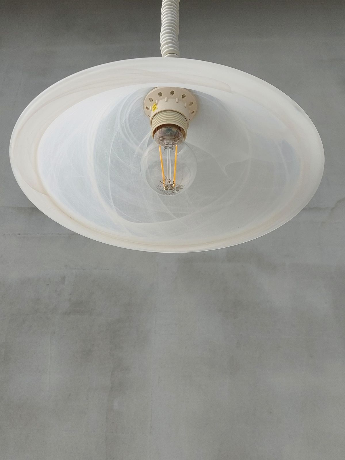 photo for sale Vintage White Glass Pendant Light, Mid Century Modern Swirl Shade Ceiling Lamp, Retro Hanging Lighting For Kitchen Or Dining Room
