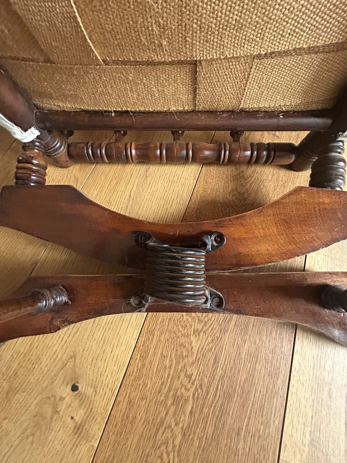 American Sprung Rocking Chair Turned Spindle Wood Frame photo vinterior