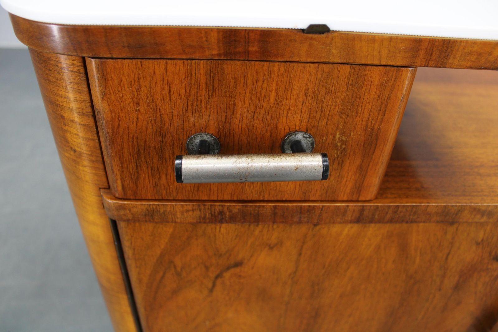 1940s Night Stand In Walnut Finish With Glass Top, Czechoslovakia photo buy