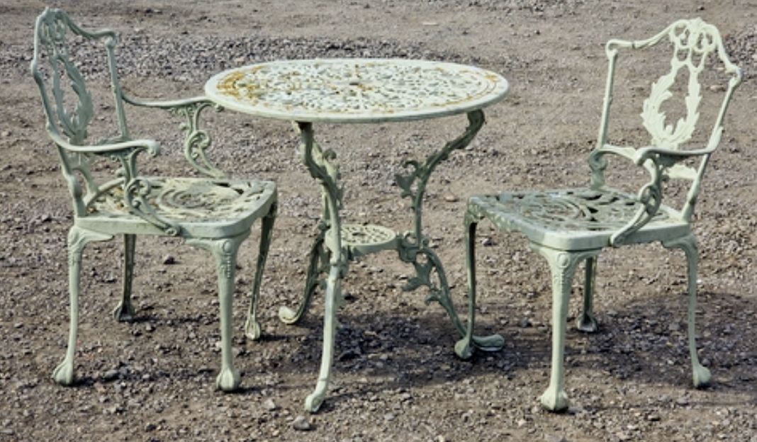 Regency Style Metal Terrace Set With Scrolling Pierced Detail Delivery In Uk 0089. photo furniture
