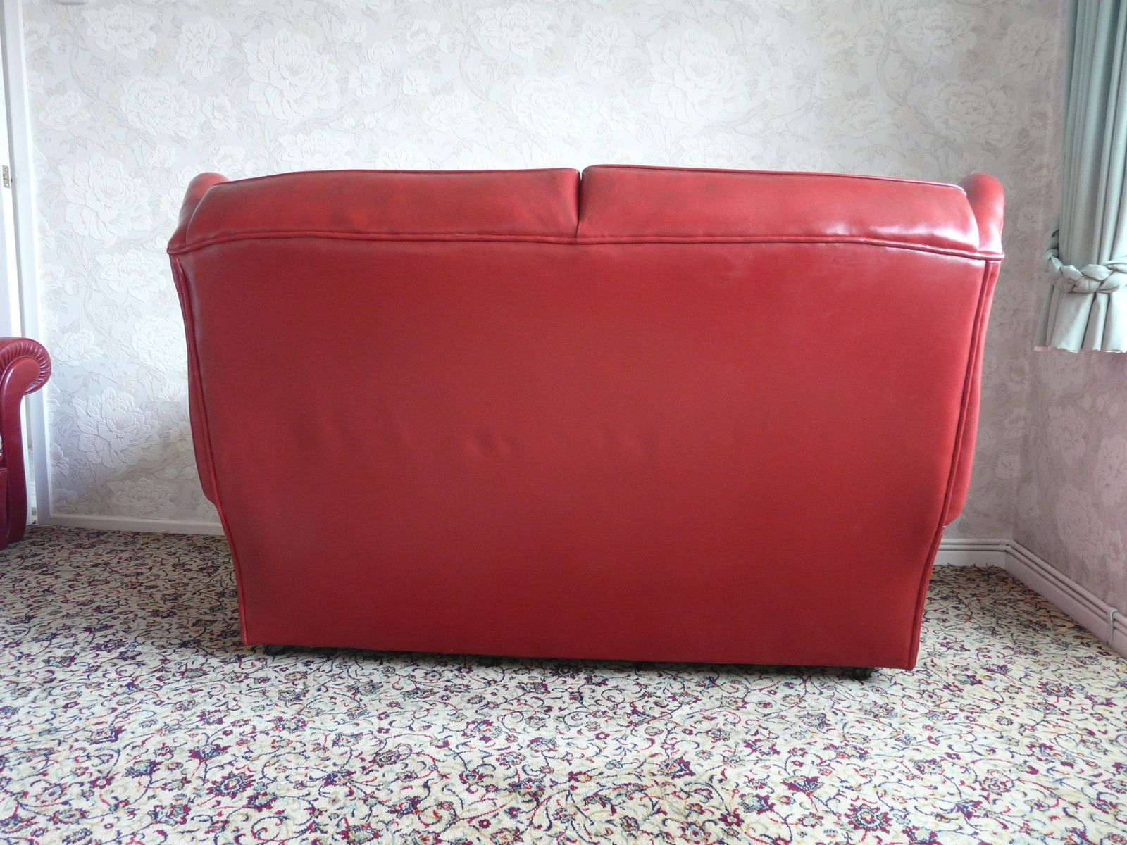 Red Leather Sofa And Two Matching Armchairs   Mid Century 3 Piece Suite photo vinterior