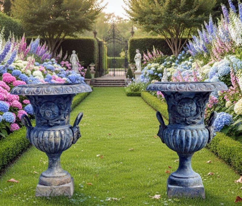 Pair Huge 19th Century Cast Iron Campana Urns Lion Mask Handles  Delivery  Available 0088. photo furniture