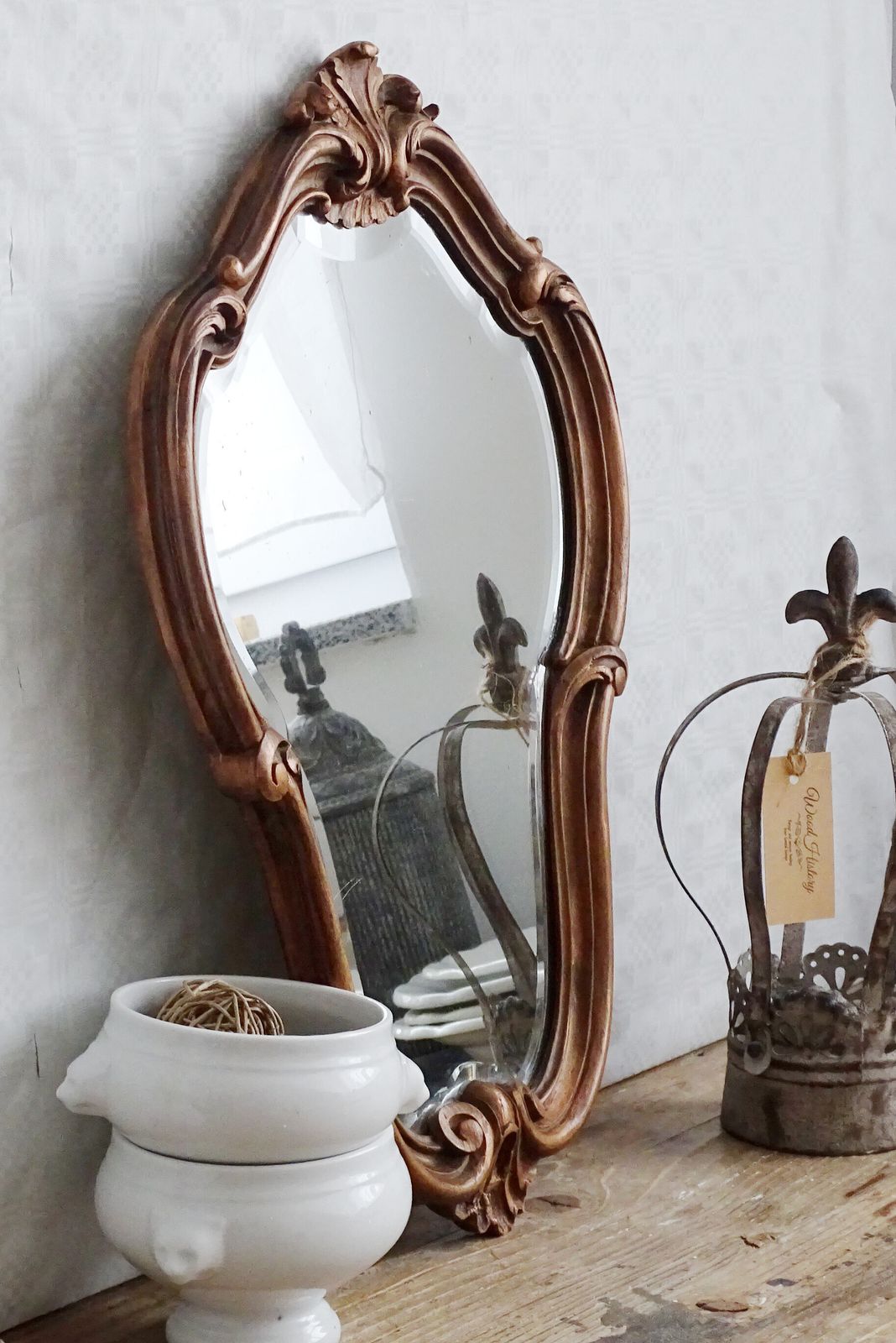 Antique Ornate Bevelled Wall Mirror In Carved Wooden Frame, Baroque Style photo buy