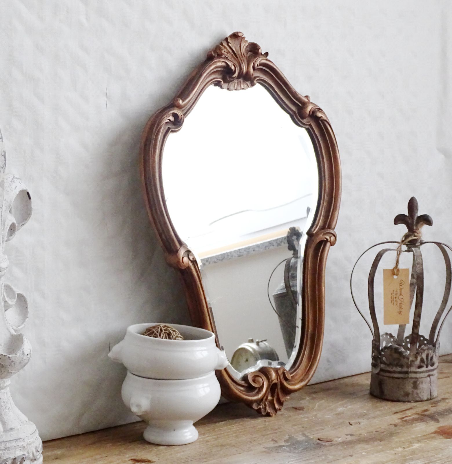 photo for sale Antique Ornate Bevelled Wall Mirror In Carved Wooden Frame, Baroque Style
