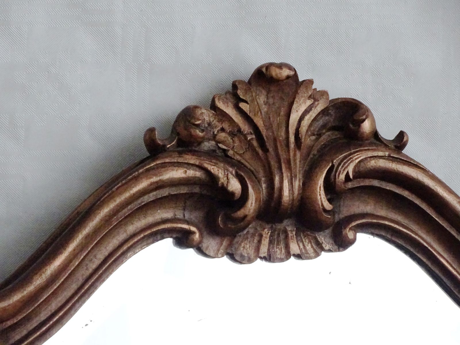 145.0 Antique Ornate Bevelled Wall Mirror In Carved Wooden Frame, Baroque Style photo