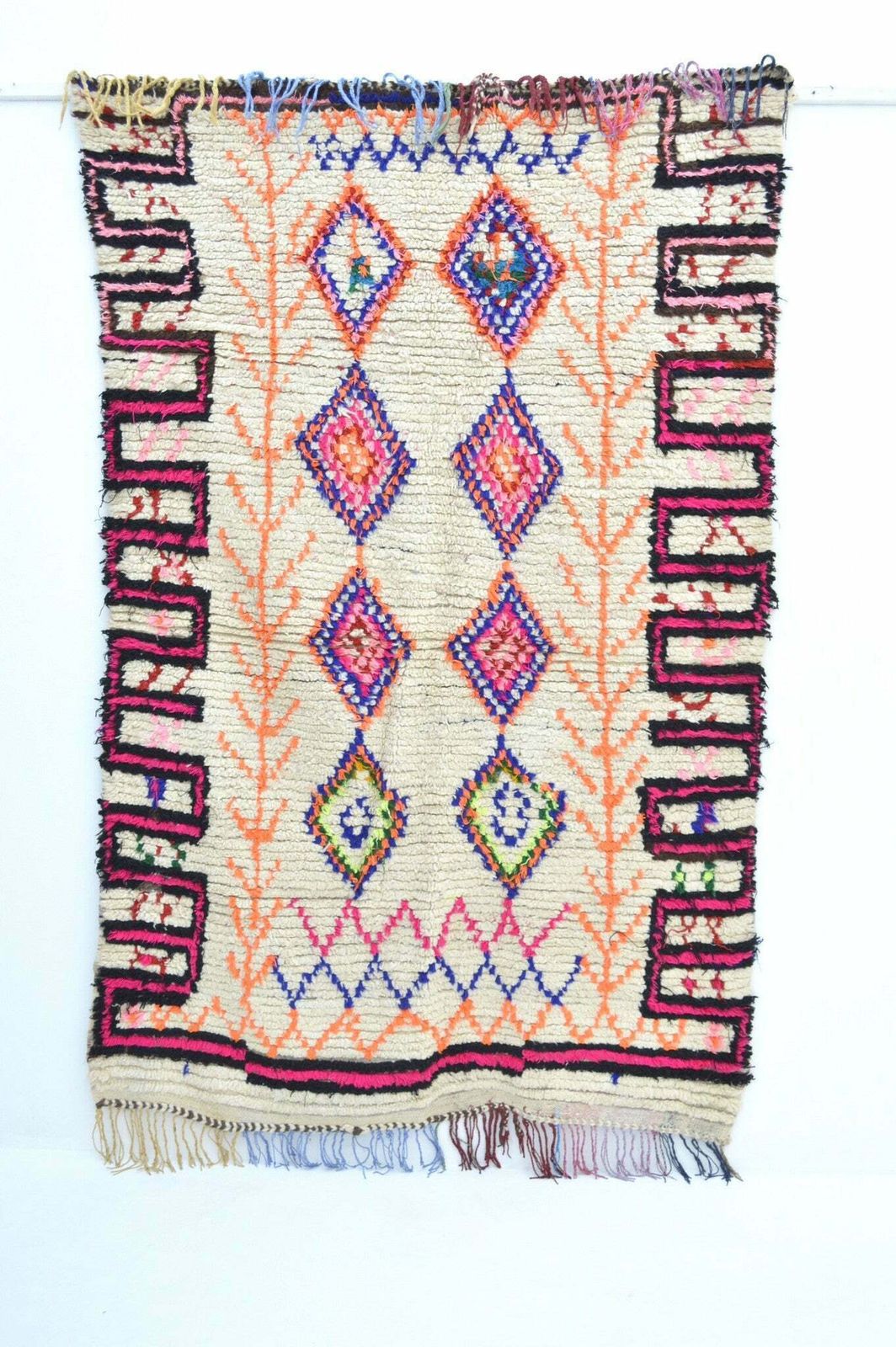 Vintage Moroccan Azilal Rug Mid Century Geometric Hand Knotted Berber Chic Carpet photo furniture