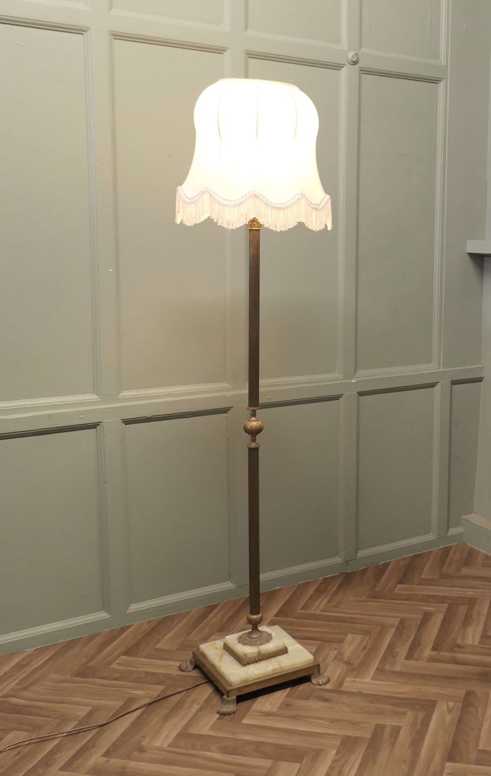 Brass And Onyx Column Floor Lamp, Brass Standard Lamp photo furniture