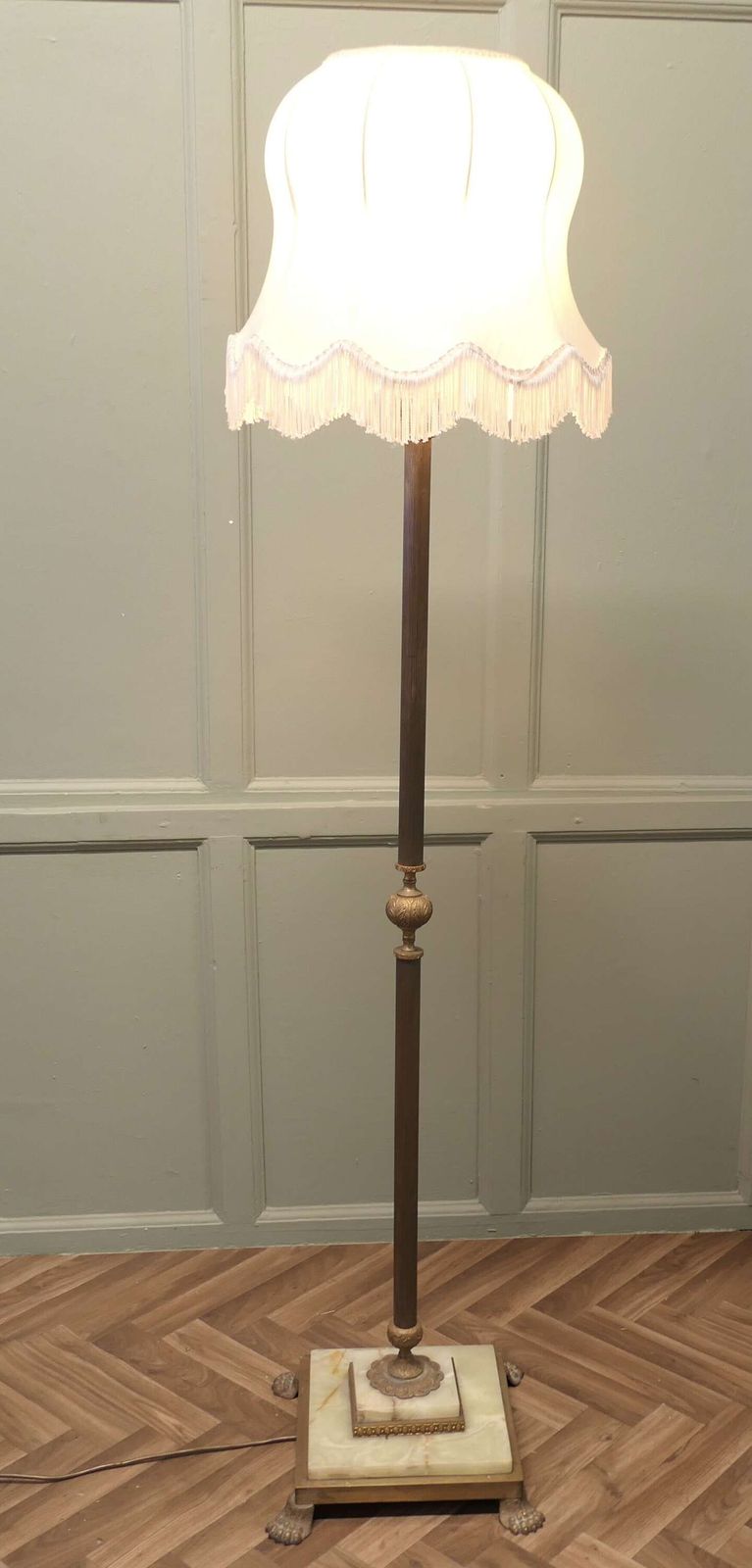 Brass And Onyx Column Floor Lamp, Brass Standard Lamp photo Lighting