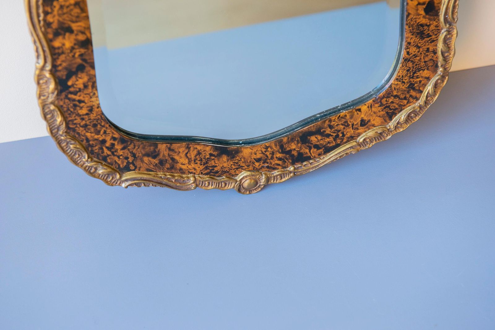 Antique Wall Mirror, Faux Tortoise Mirror, Art Nouveau Mantle Mirror, Ornate Wall Hanging, Old Decorative Mantle Mirror photo for sale