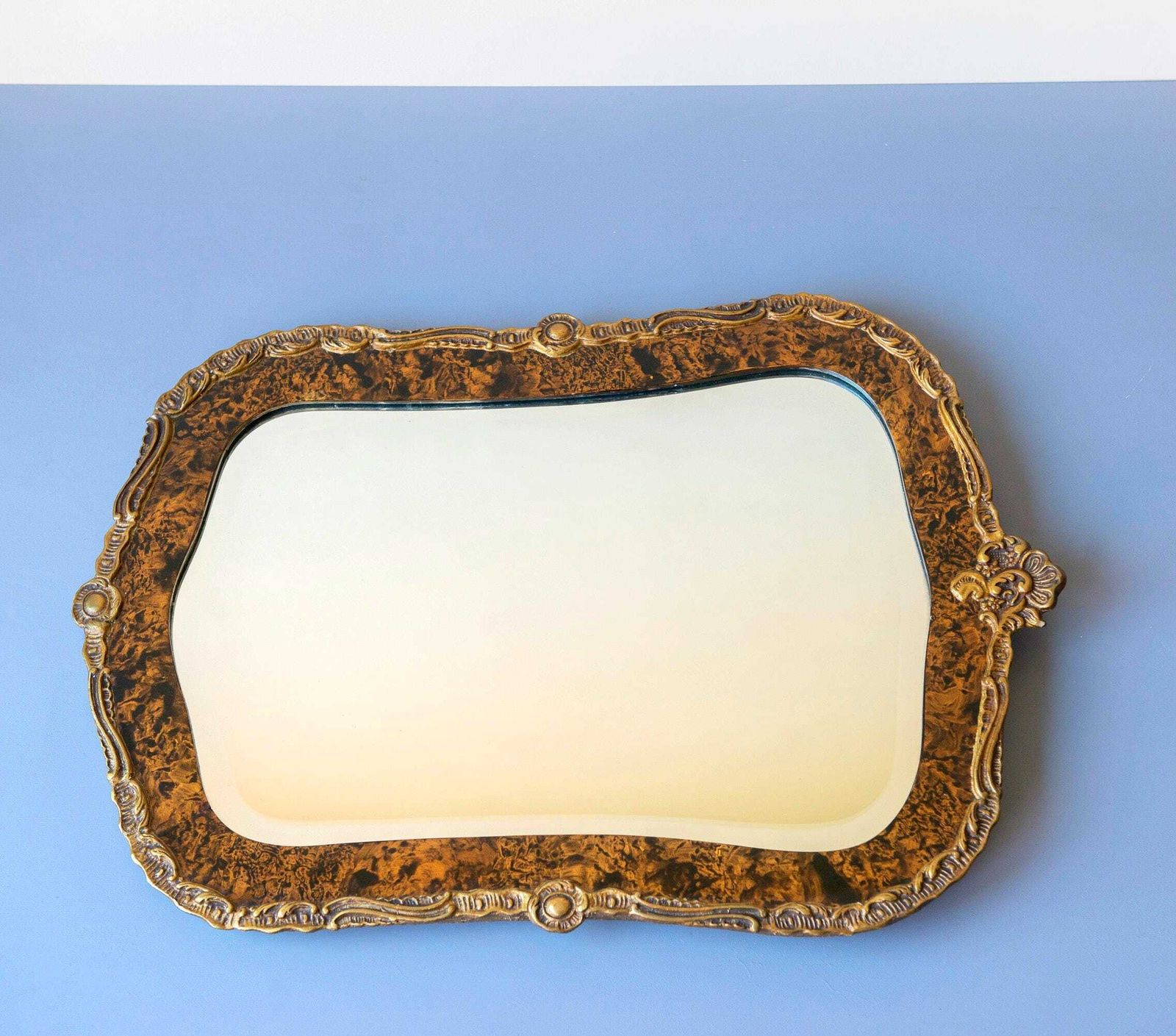 Antique Wall Mirror, Faux Tortoise Mirror, Art Nouveau Mantle Mirror, Ornate Wall Hanging, Old Decorative Mantle Mirror photo vinterior