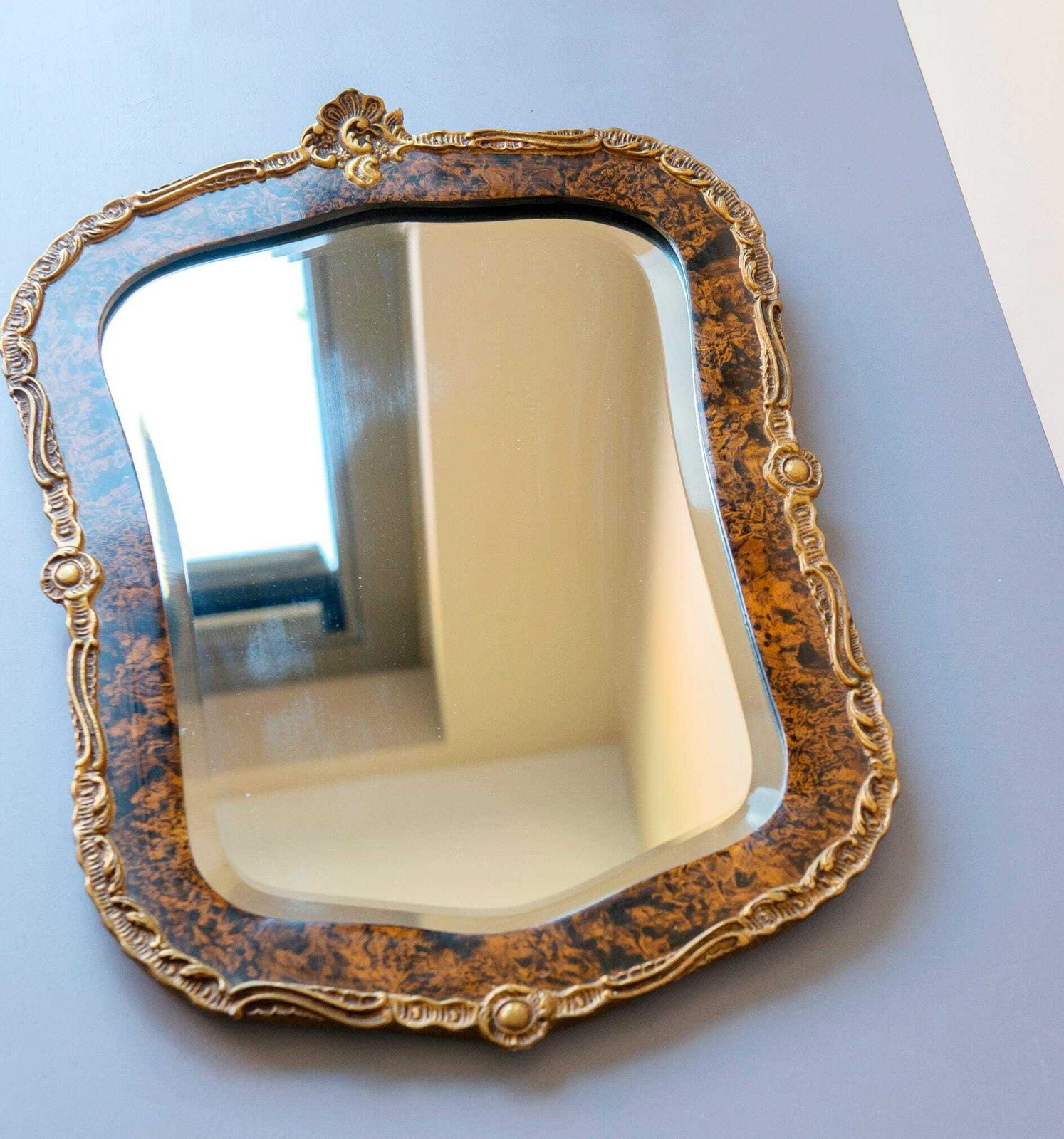 photo furniture Antique Wall Mirror, Faux Tortoise Mirror, Art Nouveau Mantle Mirror, Ornate Wall Hanging, Old Decorative Mantle Mirror