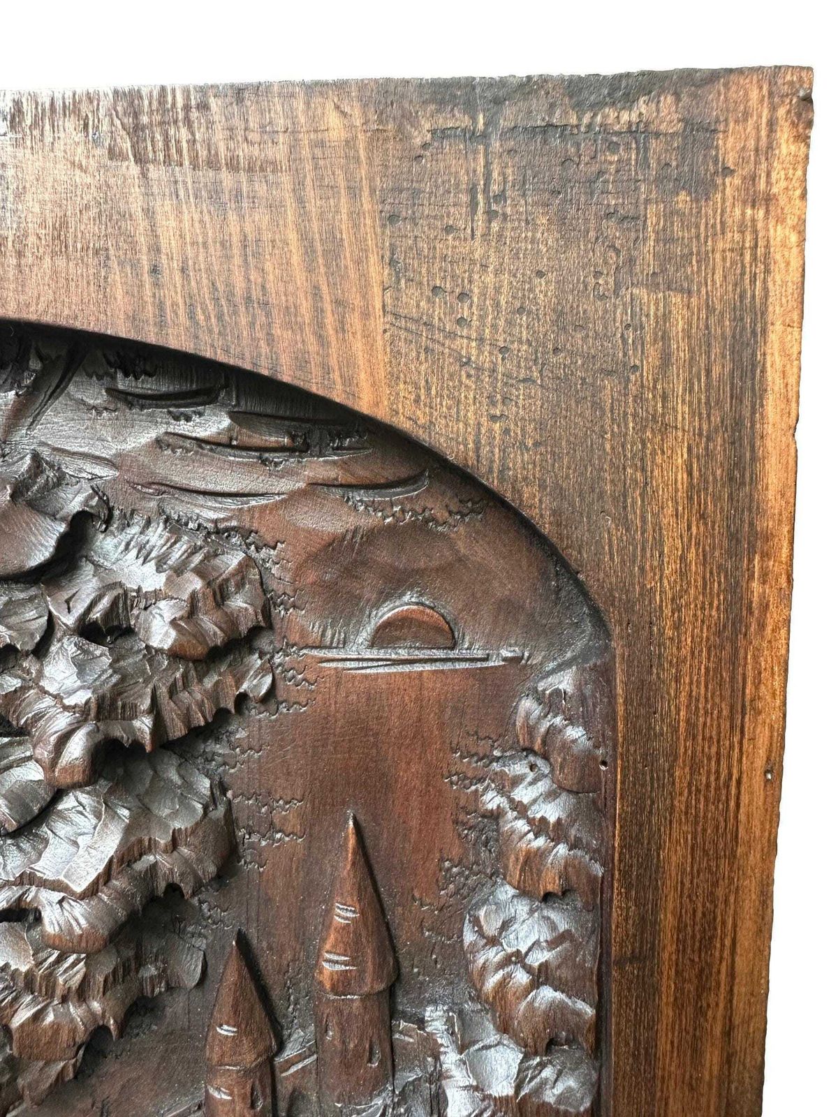 photo furniture 19th Century Carved Wood Panel – Dramatic Lion Hunt Scene – Orientalist Antique Wall Art 26,4"