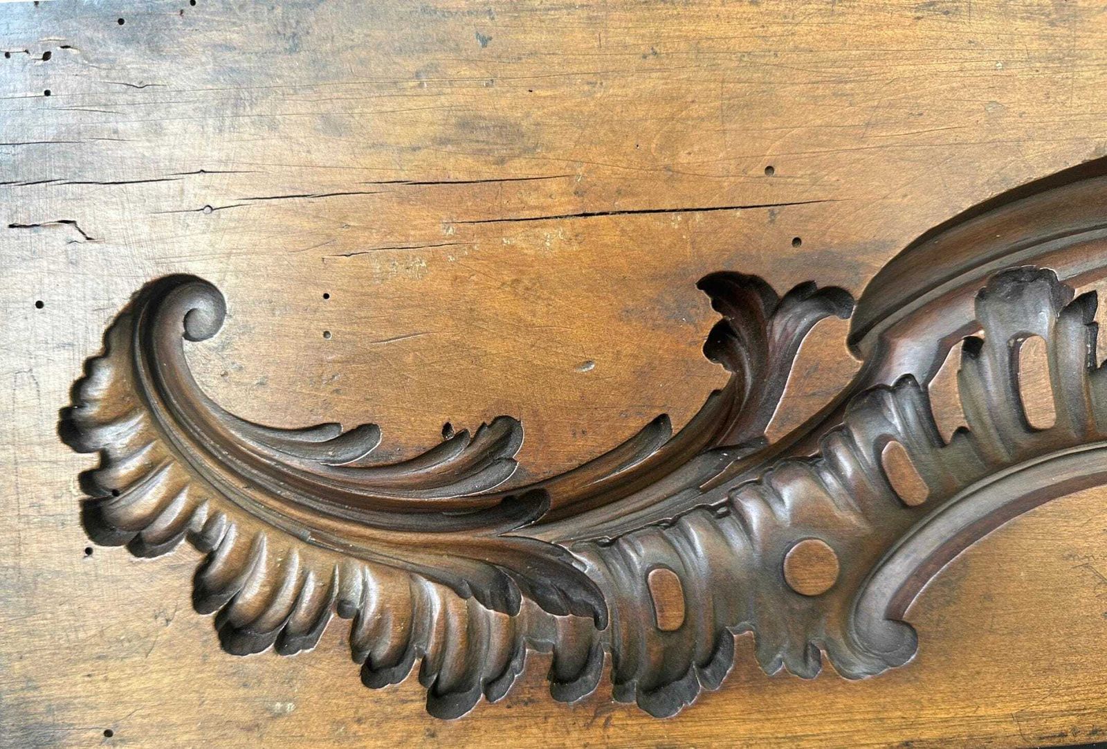 18th Century Wooden Stucco Mold – Rococo Louis XV Scroll – Antique Carved Wood Form – French Wall Decor photo furniture