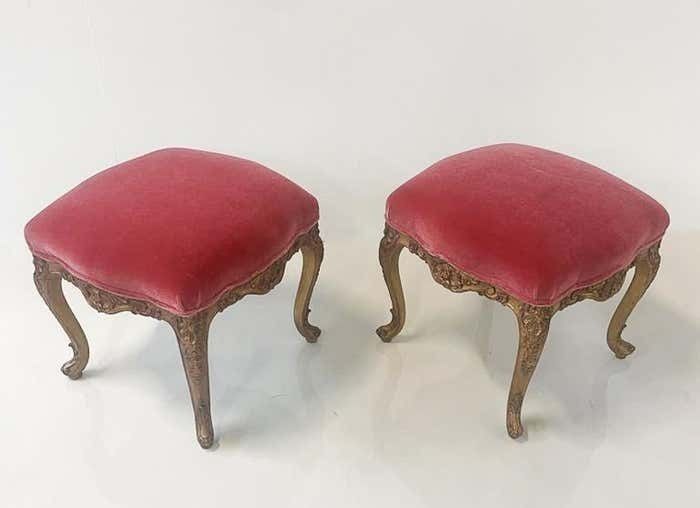 Contemporary Pair Of Stools Louis XV Style, Red Velvet, Belgium photo furniture