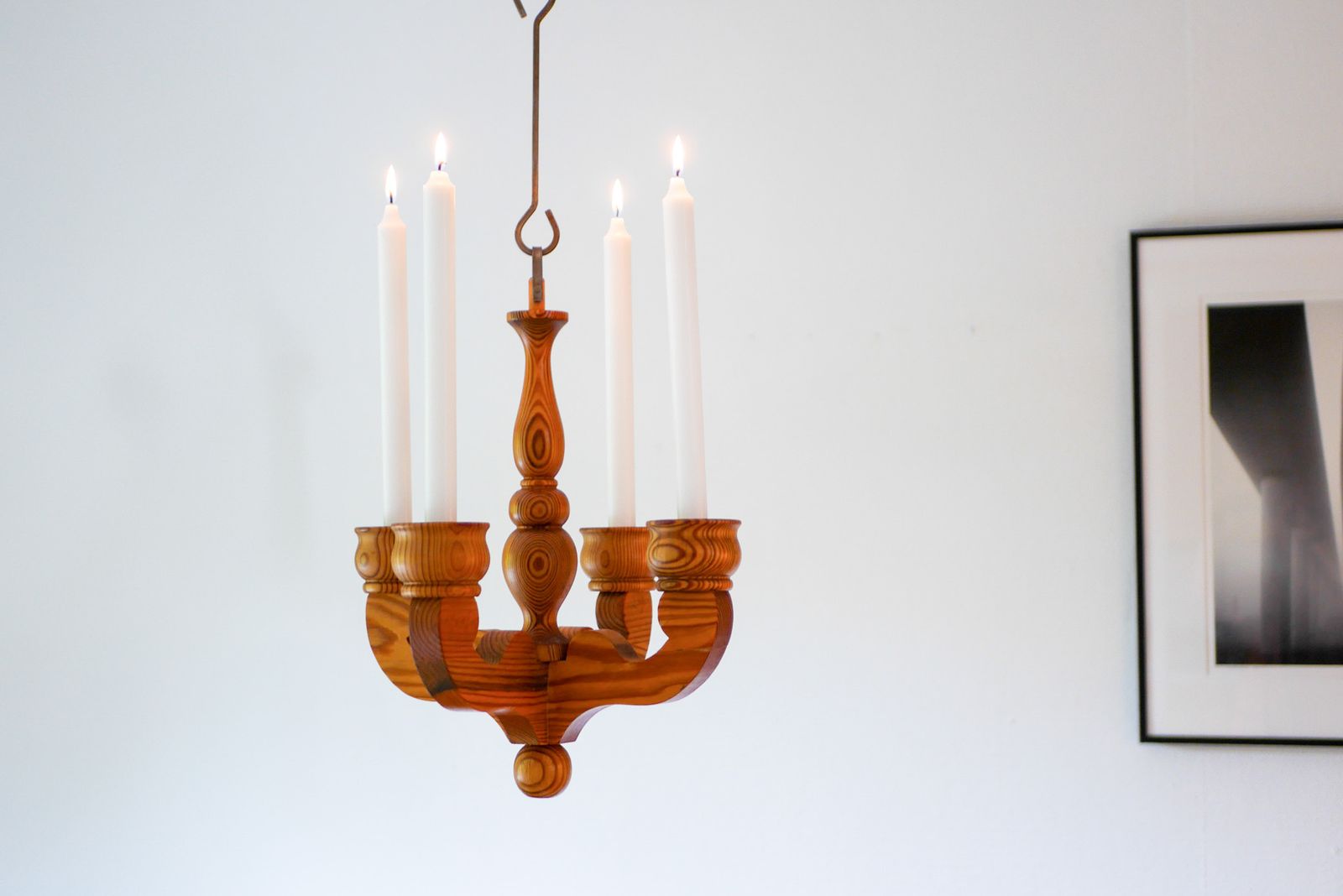 Rustic Wooden Pendant Candleholder From Smålandsslöjd, Sweden, 1975 photo vinterior