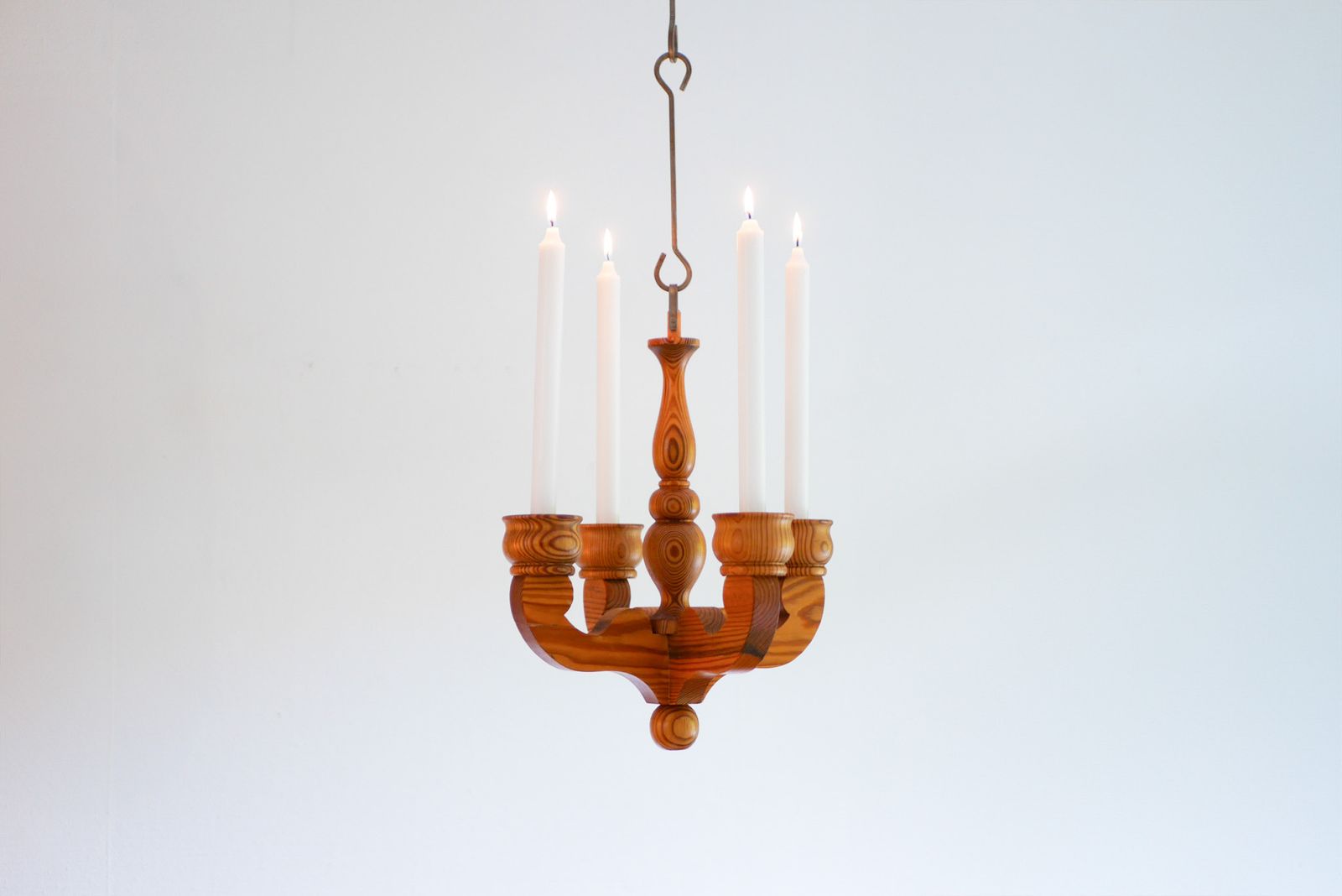 photo for sale Rustic Wooden Pendant Candleholder From Smålandsslöjd, Sweden, 1975