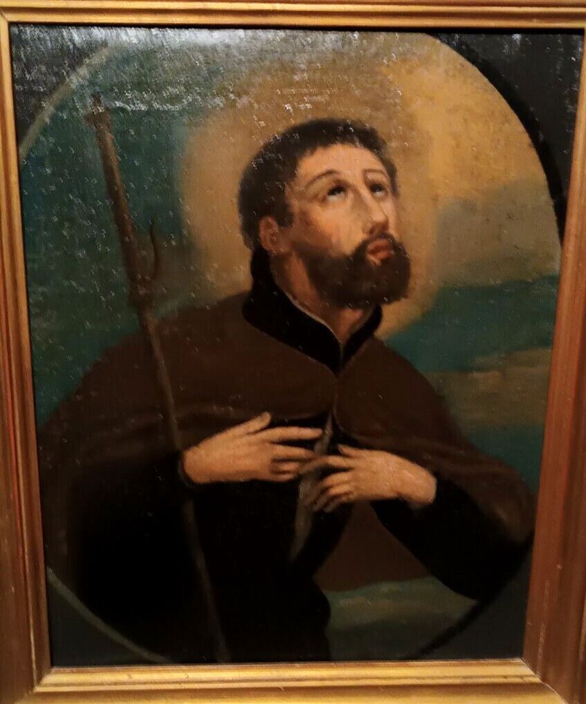 Antique Oil Painting On Canvas 18th Century Saint Francis Xavier photo furniture