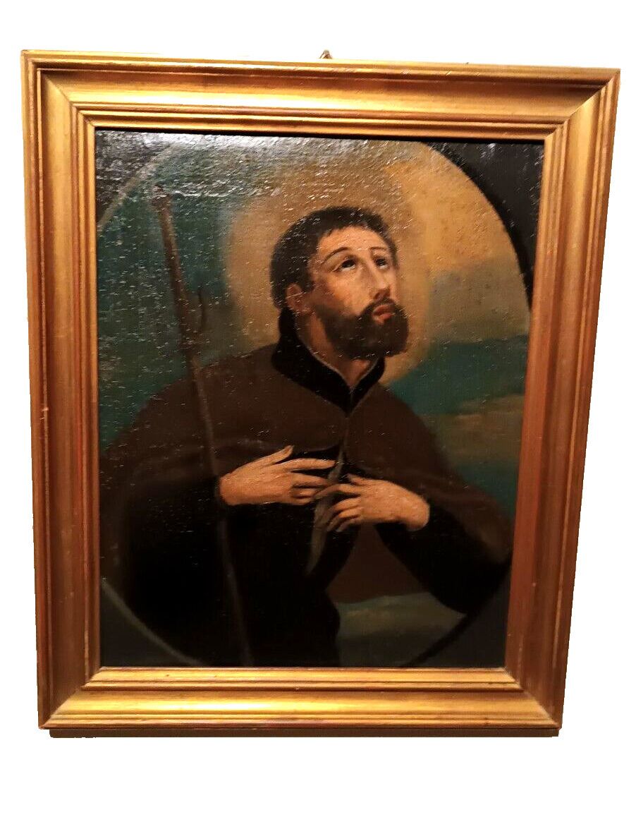 Antique Oil Painting On Canvas 18th Century Saint Francis Xavier photo vintage