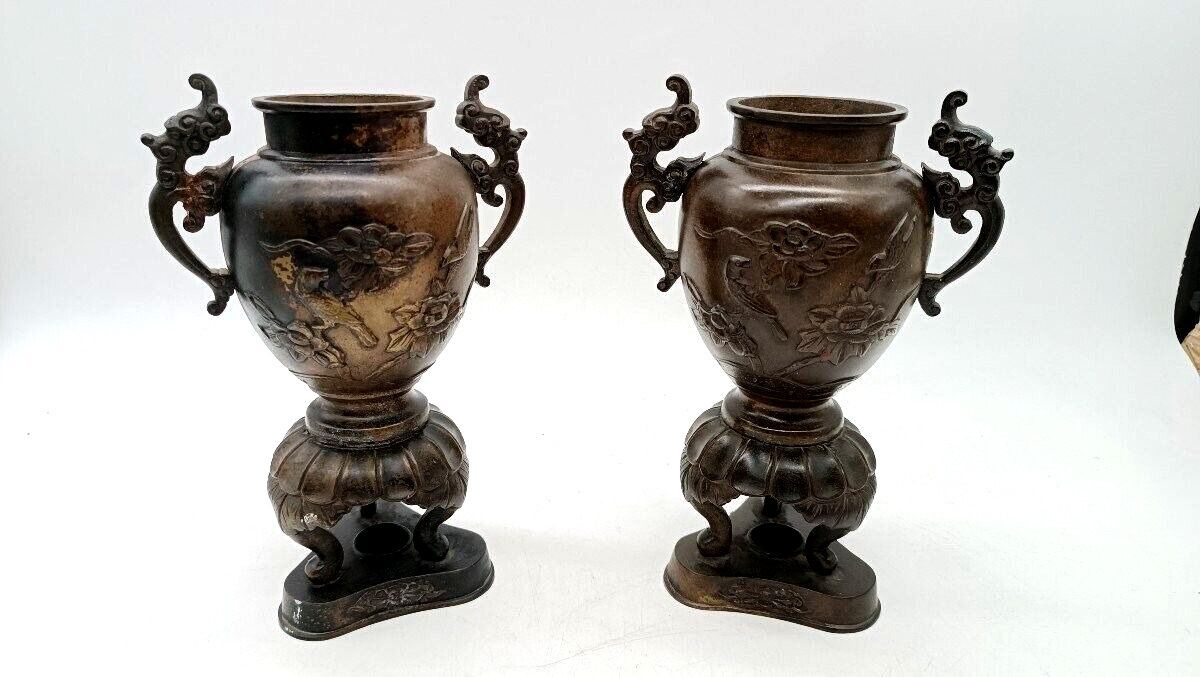 photo for sale Pair Of 19th Century Bronze Japan Vases