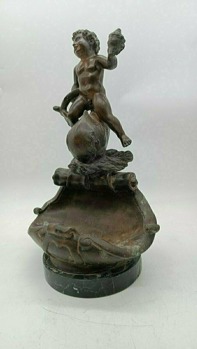 Antique Bronze Sculpture "Triton Child" Signed Vincenzo Cinque, Late 19th Century photo furniture