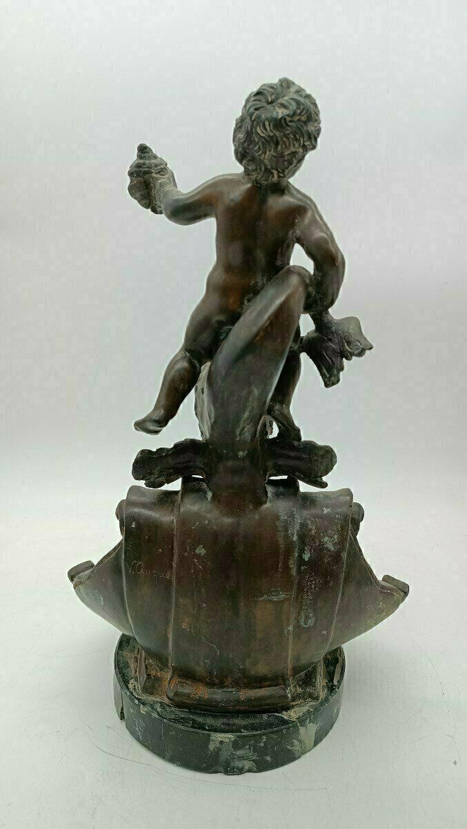 Antique Bronze Sculpture "Triton Child" Signed Vincenzo Cinque, Late 19th Century photo Home Decor