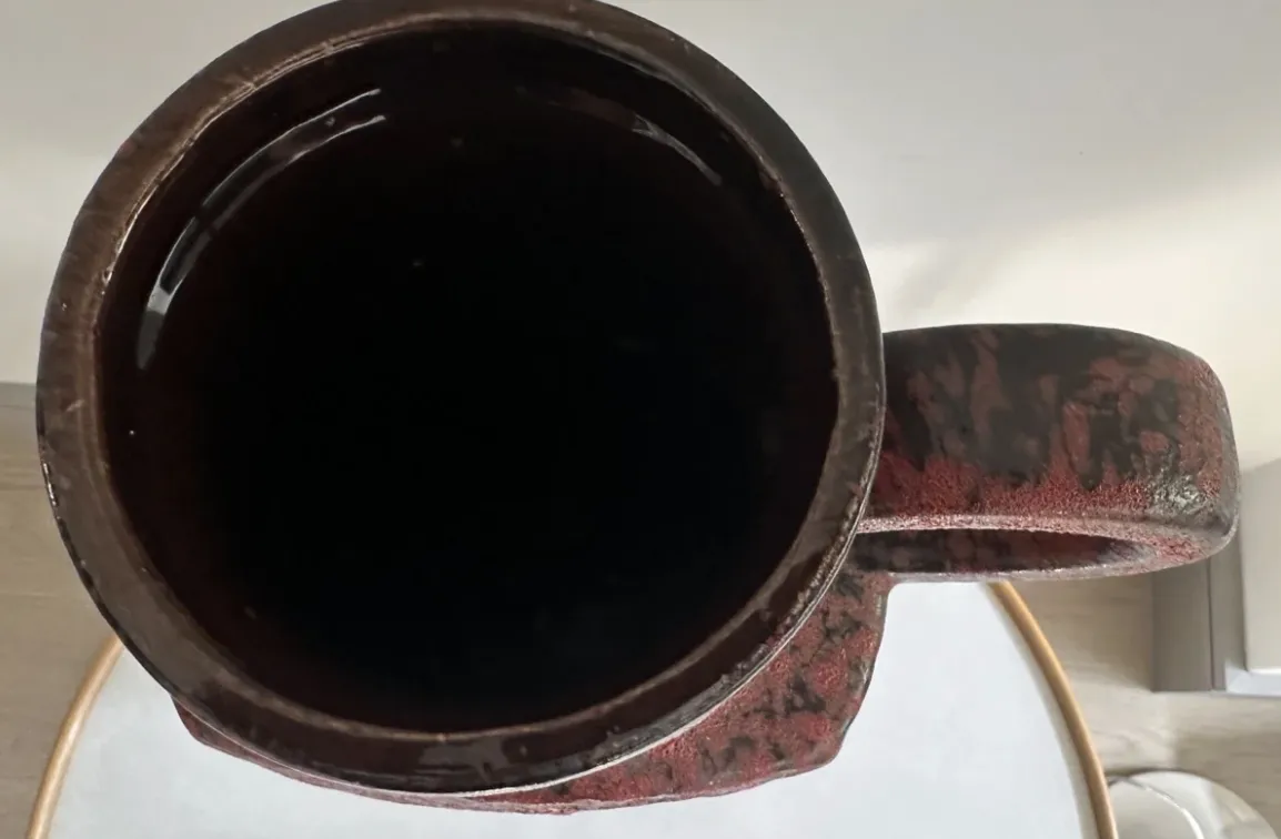 Home Decor 1970s German Fat Lava Scheurich Keramik Red & Black Handled "Jura" Pottery Vase photo