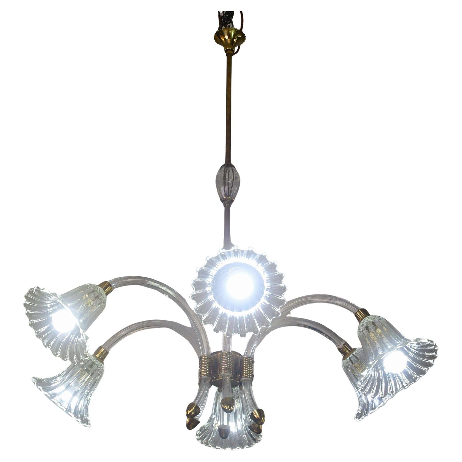 Amazing 6 Light Art Deco Murano Glass And Brass Chrome Chandelier By Barovier photo furniture