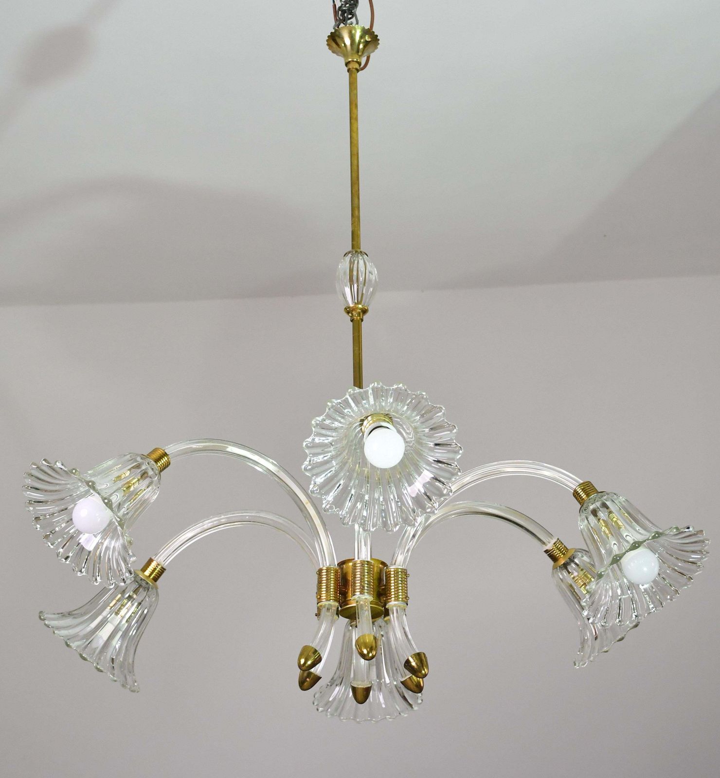 photo furniture Amazing 6 Light Art Deco Murano Glass And Brass Chrome Chandelier By Barovier