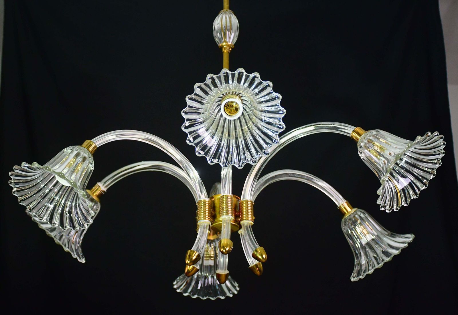 photo buy Amazing 6 Light Art Deco Murano Glass And Brass Chrome Chandelier By Barovier