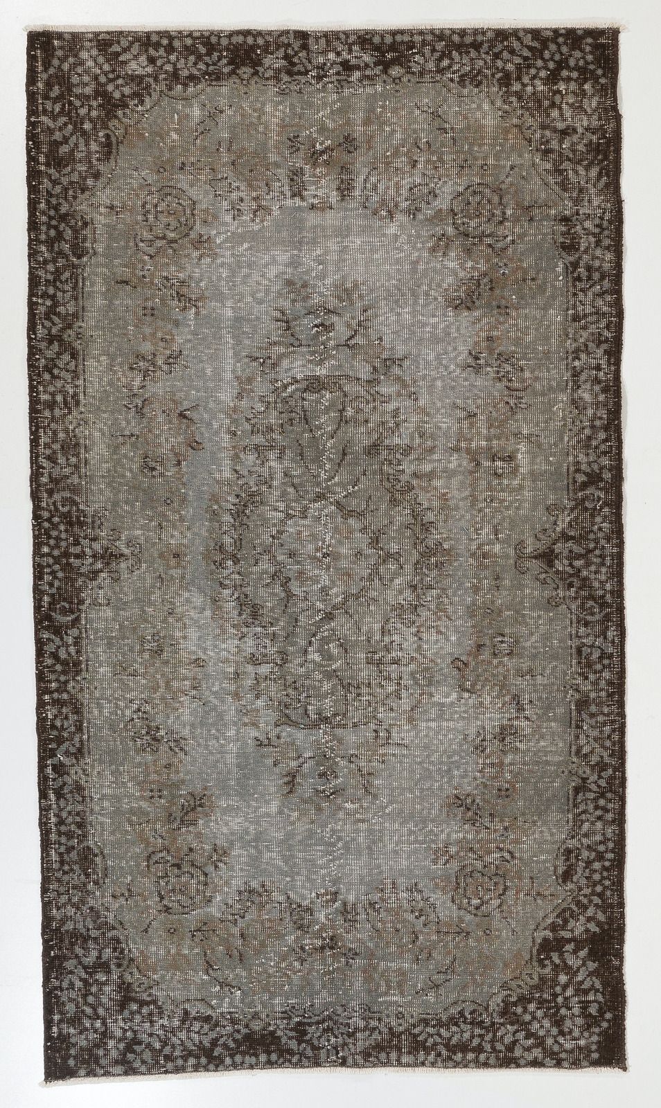 4x7 Ft Midcentury Rug Redyed In Gray For Modern Interiors, Handmade In Turkey
