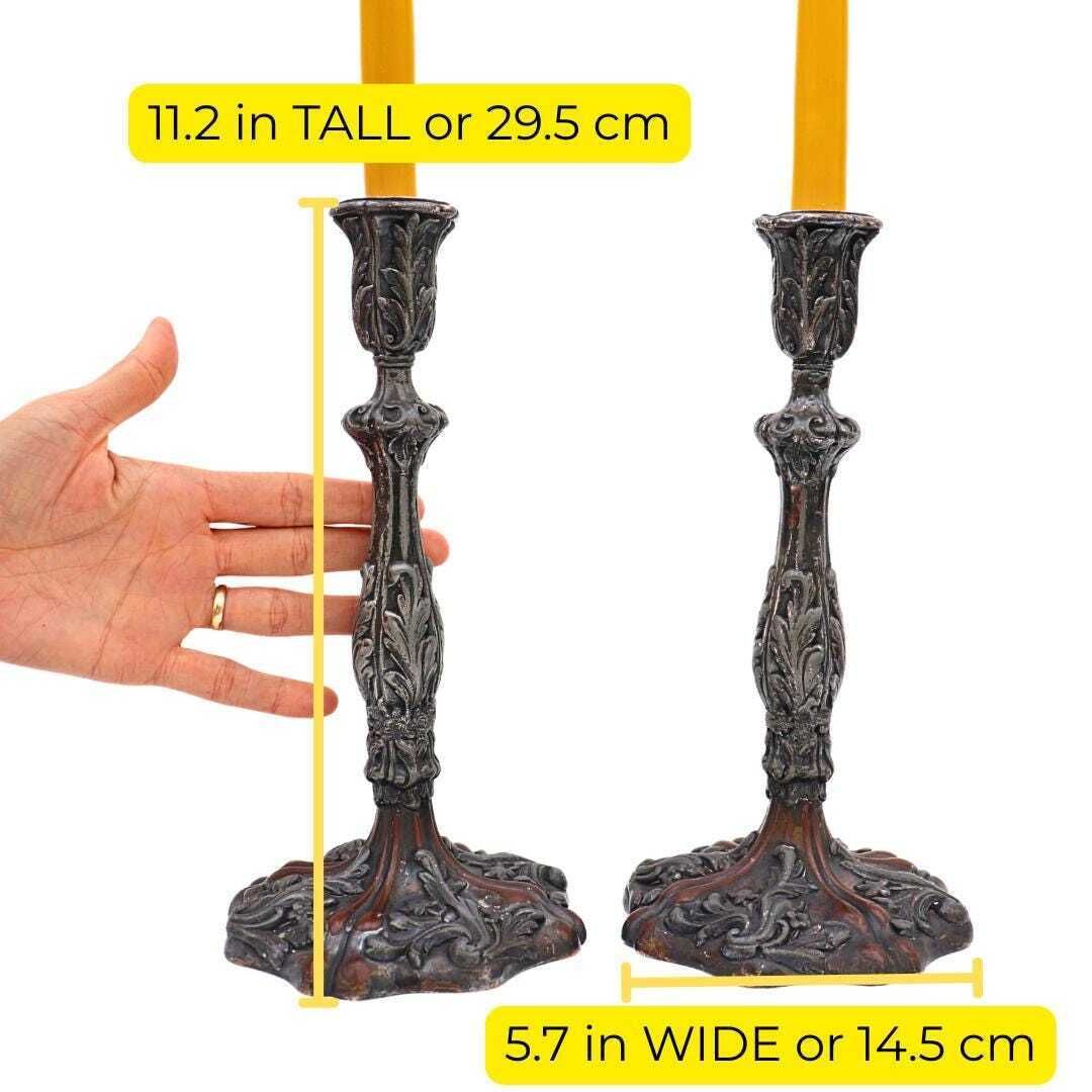 Antique Georgian Period Rococo Revival Copper And Silver Plated Candlesticks Holders Pair 8.2'' Tall photo furniture
