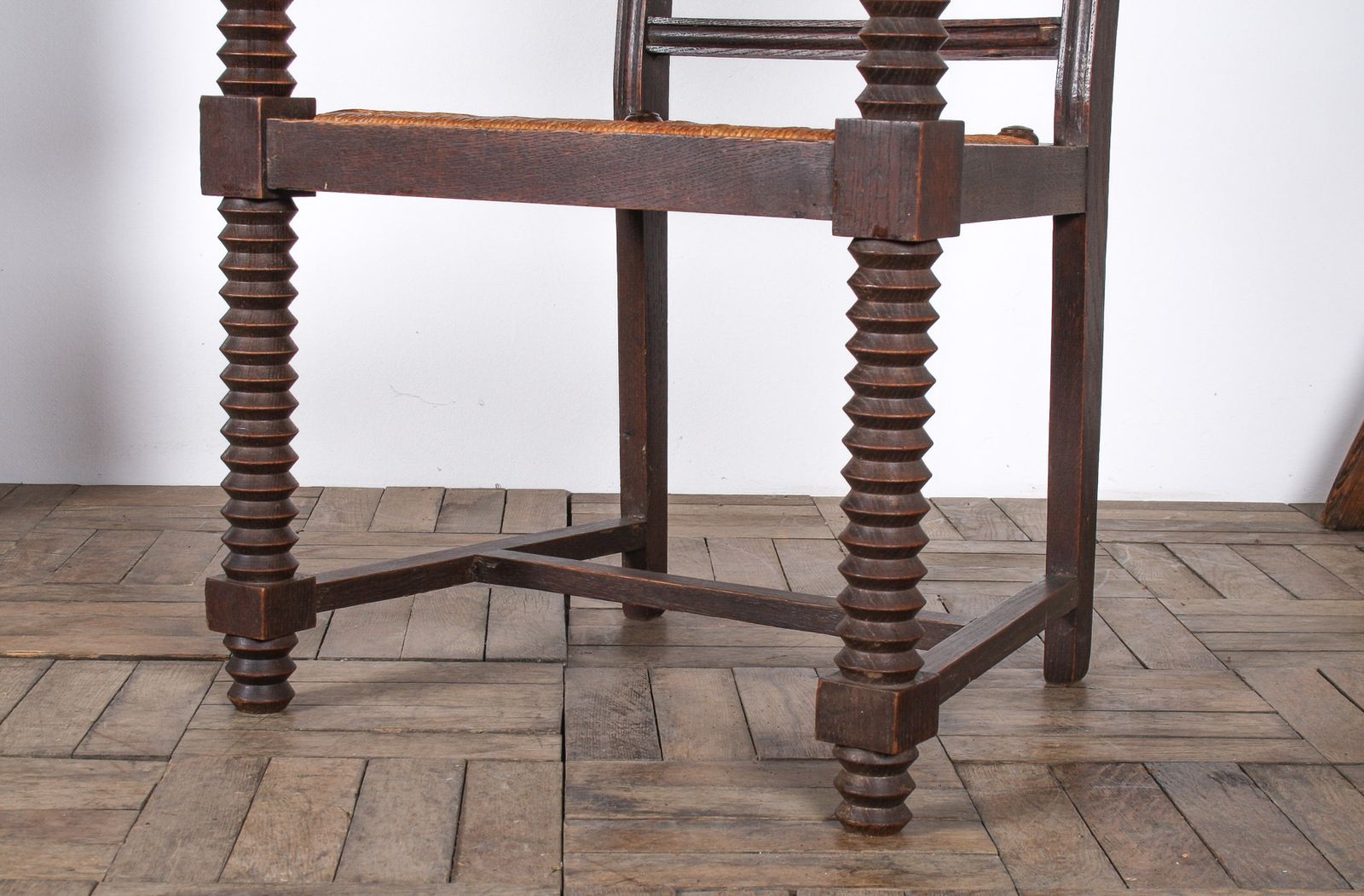 1685.0 Oak Corkscrew 1950s Armchair With Straw Seat Attributed To Charles Dudouyt photo