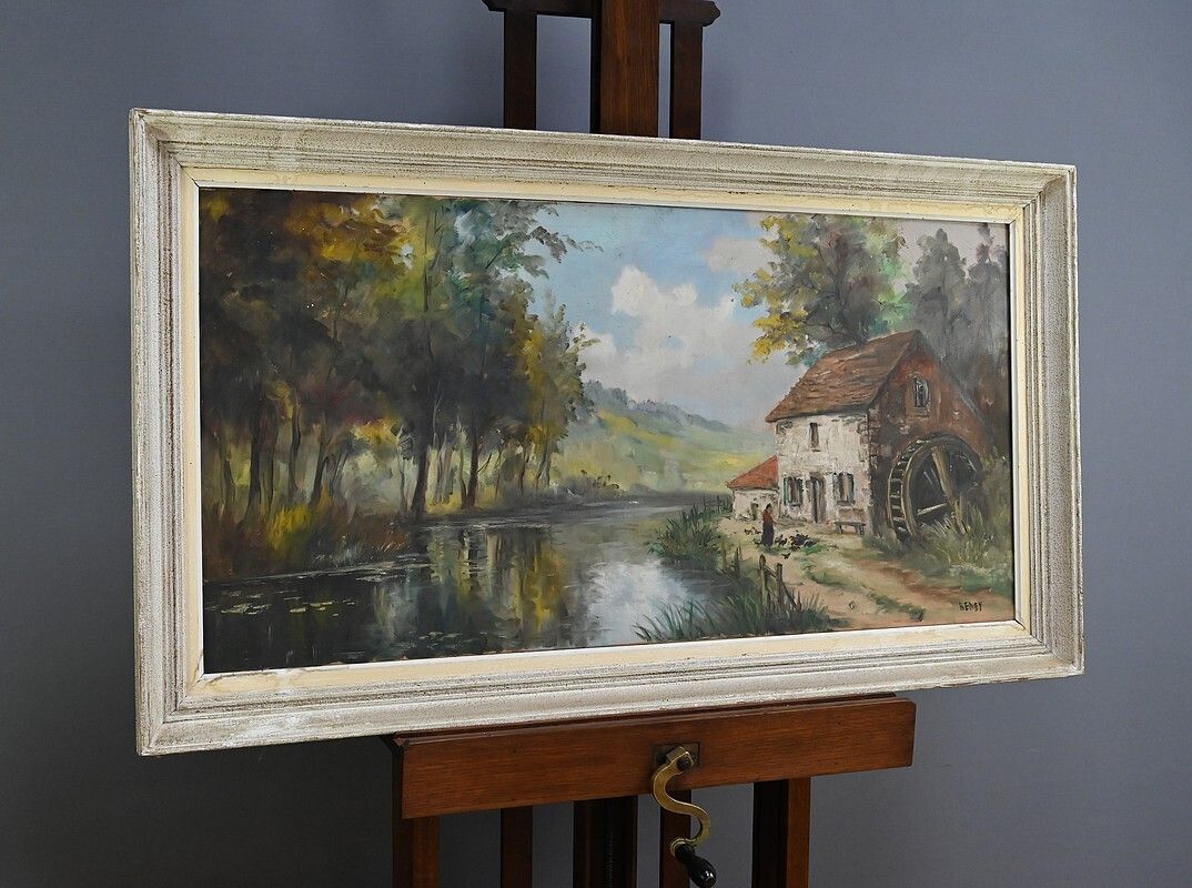 Large Painting “The Mill” By Reney – Part 1 Of The 20th Century photo for sale