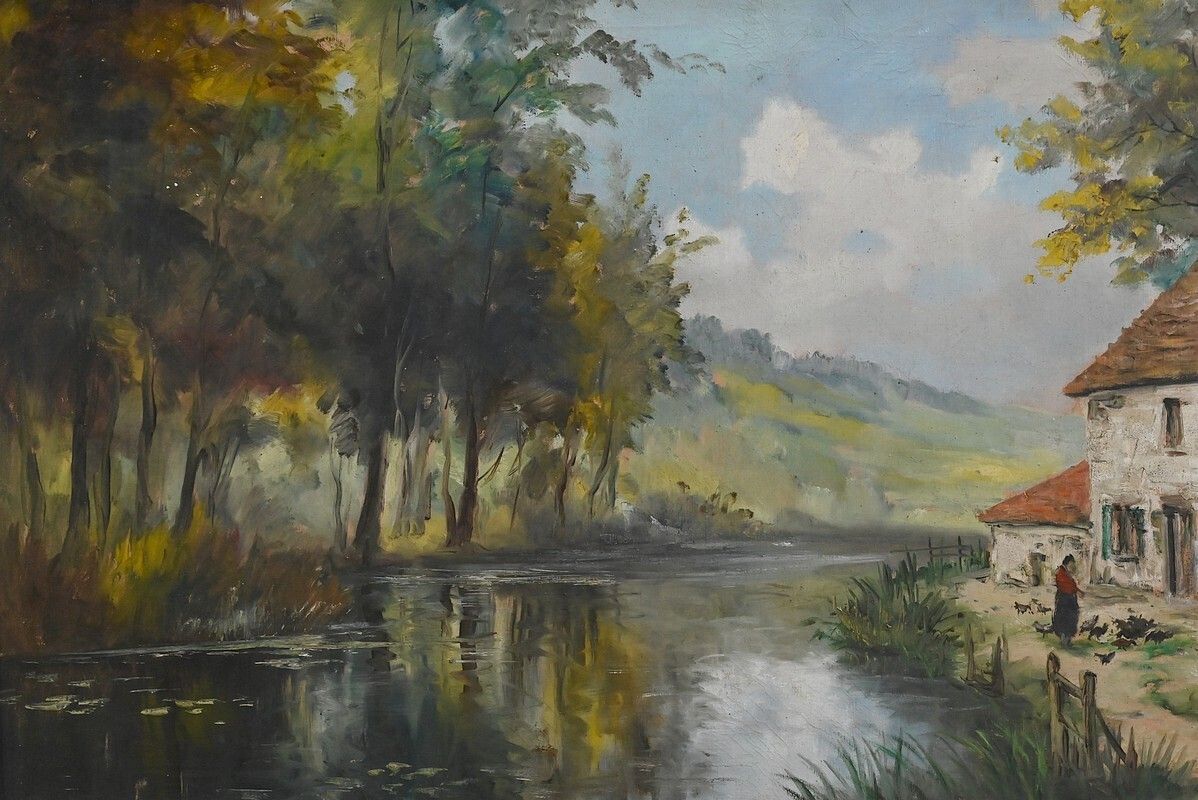 Large Painting “The Mill” By Reney – Part 1 Of The 20th Century photo 1010.0