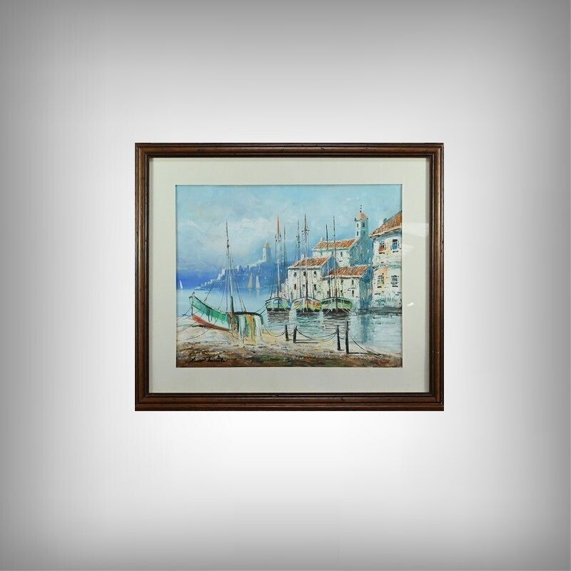 Marine Painting Under Glass, Signed Xavier Miranda – 2nd Part 20th Century