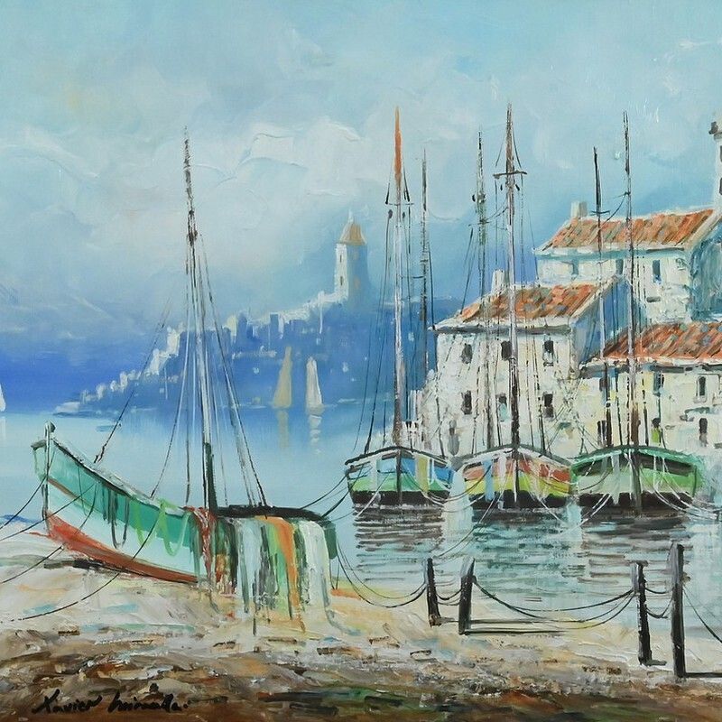 Marine Painting Under Glass, Signed Xavier Miranda – 2nd Part 20th Century photo furniture