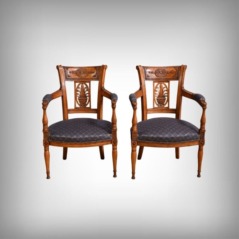 Pair Of Stained Beech Armchairs – Early 20th Century photo furniture