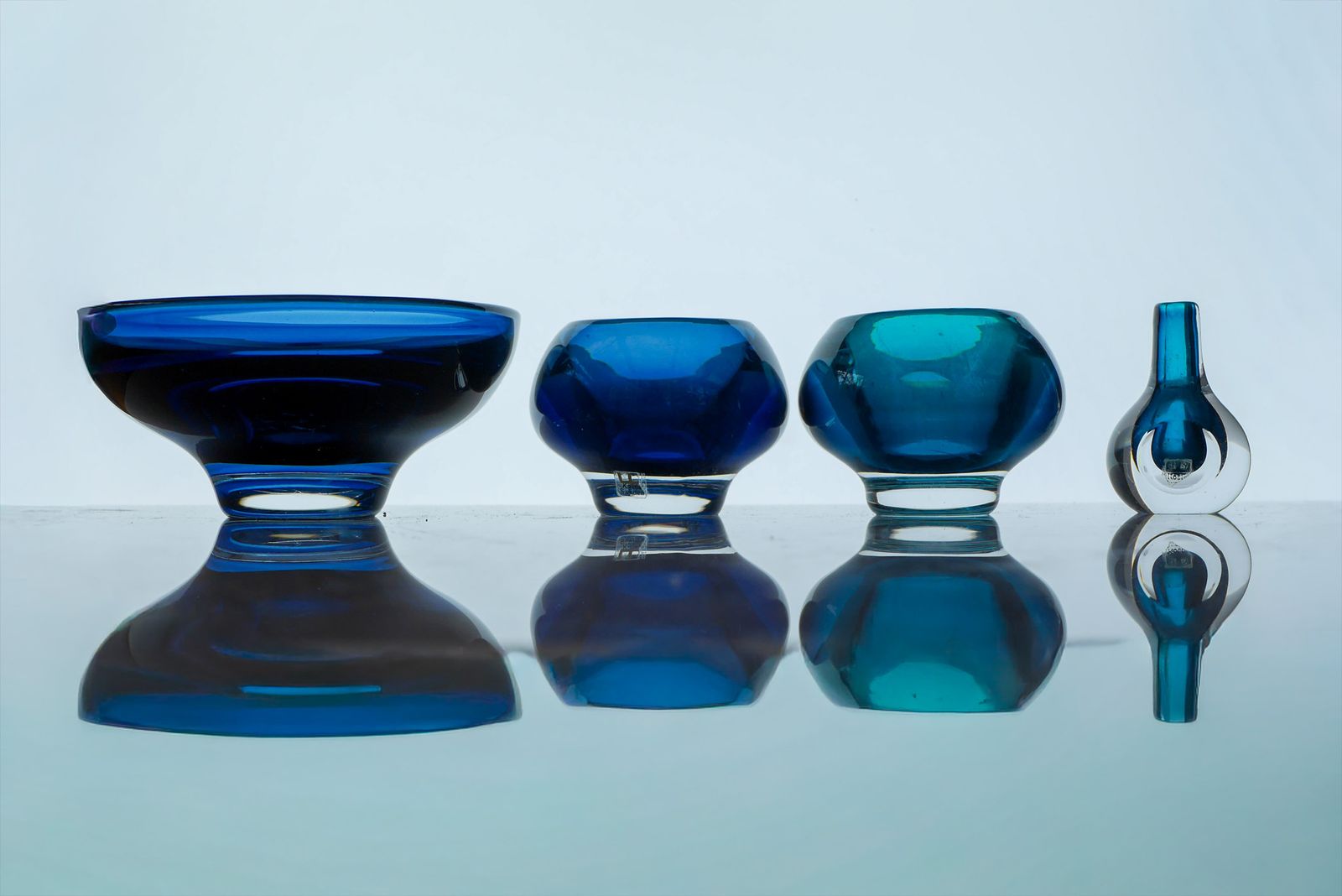 Modern Scandinavisch Sommerso Glas Van Mona Morales, Jaren 1960, Set Van 4 photo Woonaccessoires