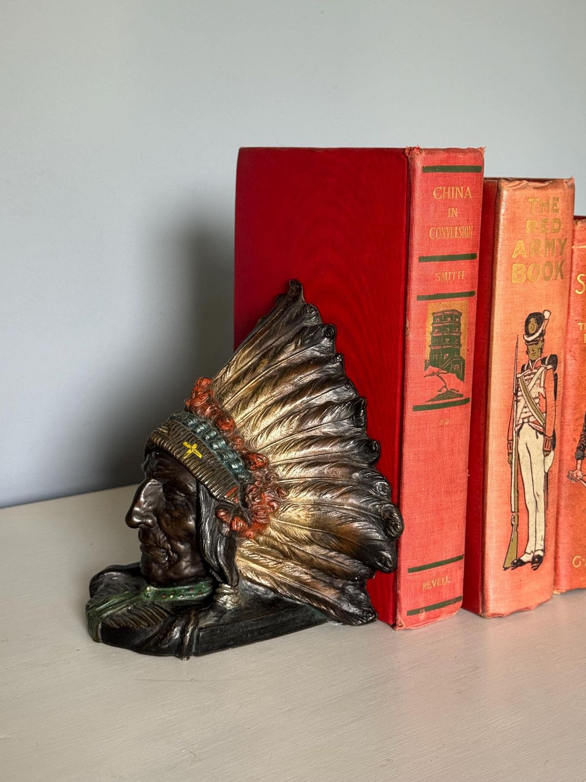 Pair Of Native American Chieftain Cold Painted Bronze Bookends Made In Austria 1920s photo furniture