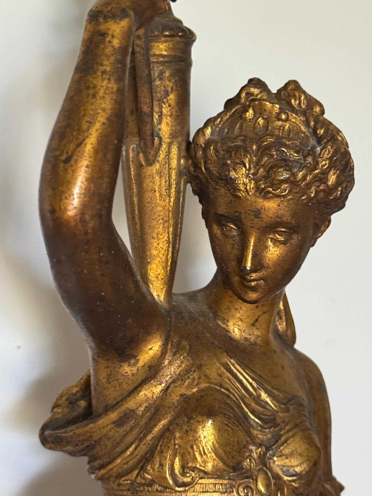 An Antique Pair Of French Glit Metal Table Lamps Depicting Classical Maidens On Antico Rosso Plinth Bases:French Design 1890s. photo vintage