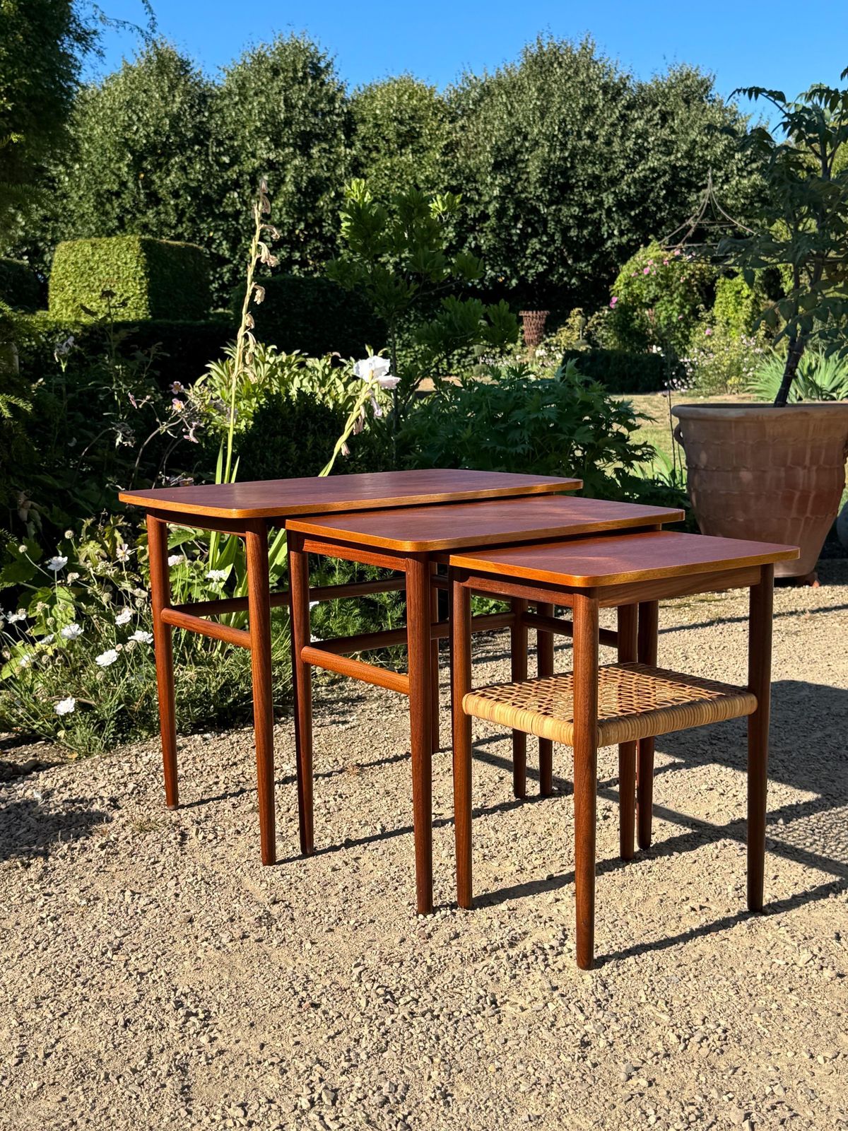 Mid Century Modern Teak Nesting Tables By Johannes Anderson For Silkeborg Danish Design 1960 photo vinterior