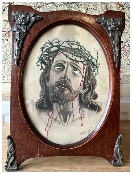 Antique French Watercolour Jesus On The Cross photo for sale