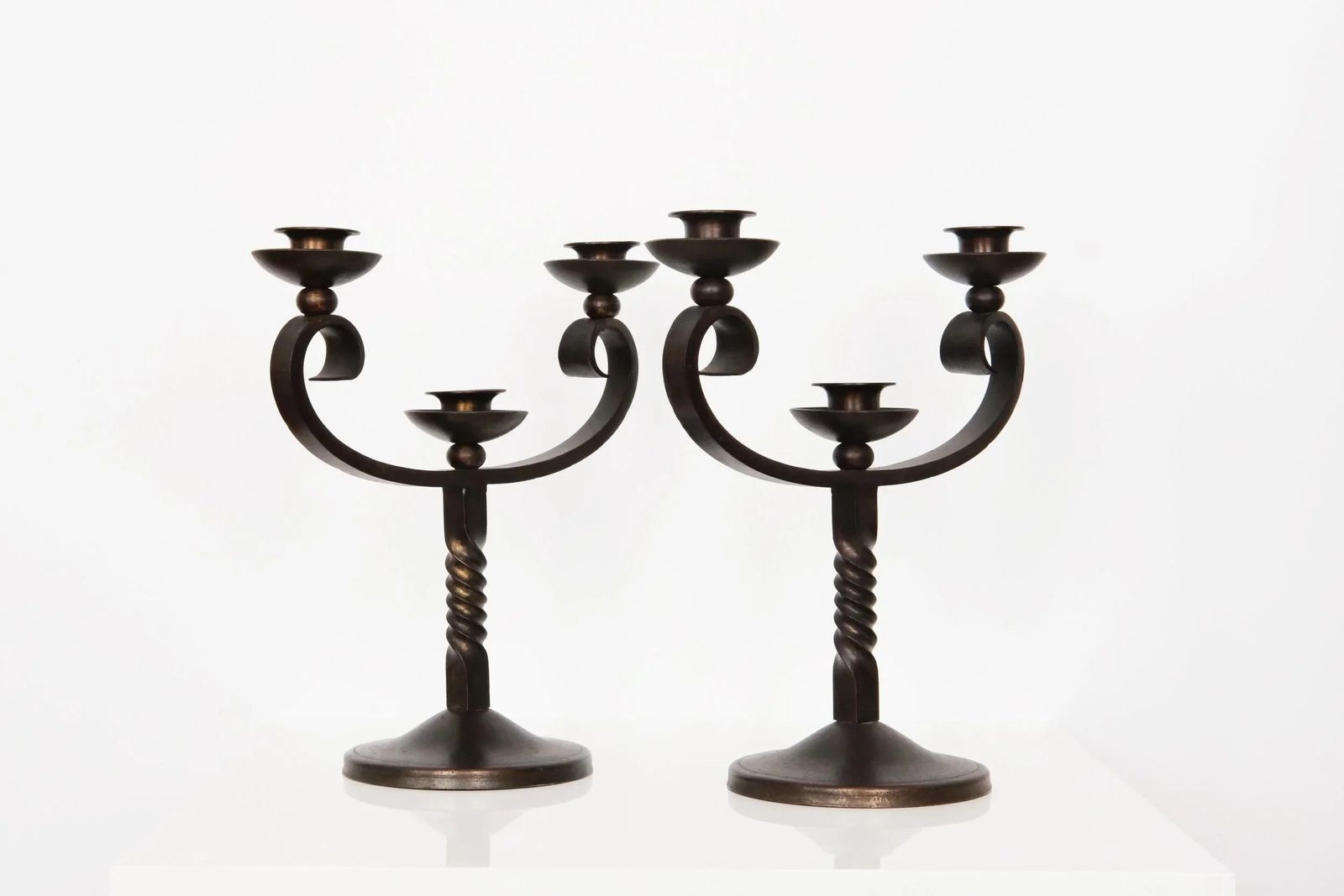 20th Century Pair Of Brown Wrought Iron Candelabras Signed By Charles Piguet photo vinterior