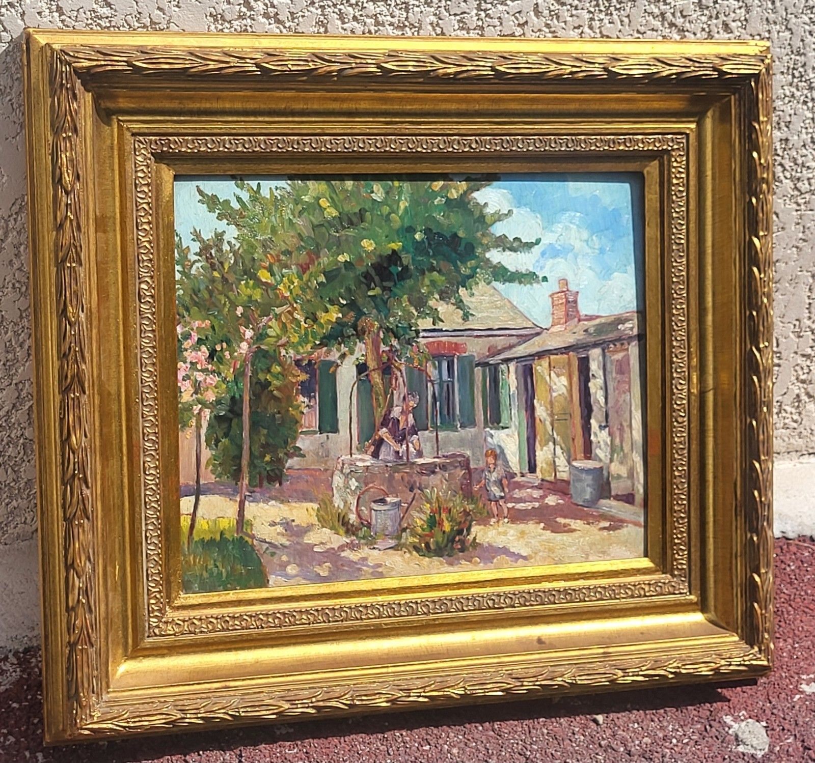 French School.  Rural Life Scene. 1923. Oil Painting On Wood Panel photo for sale