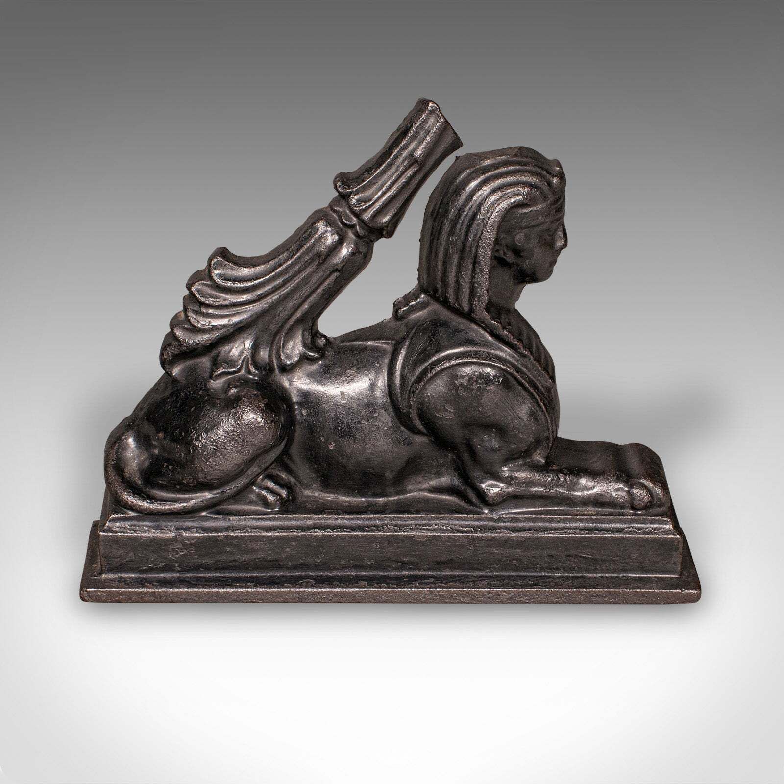 Antique Egyptian Revival Doorstop, English Cast Iron Sphinx, Regency, Circa 1830 photo furniture