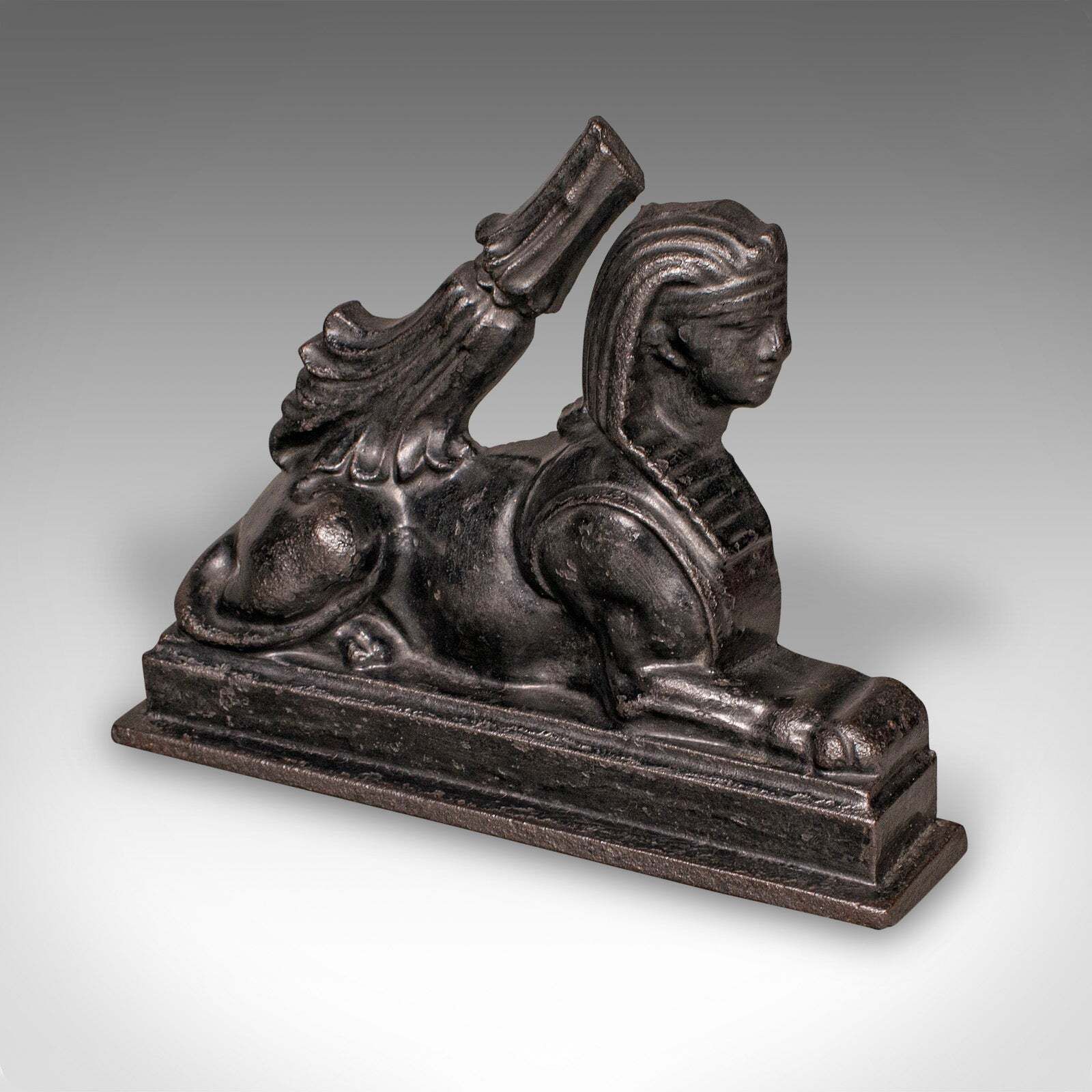 Antique Egyptian Revival Doorstop, English Cast Iron Sphinx, Regency, Circa 1830 photo for sale