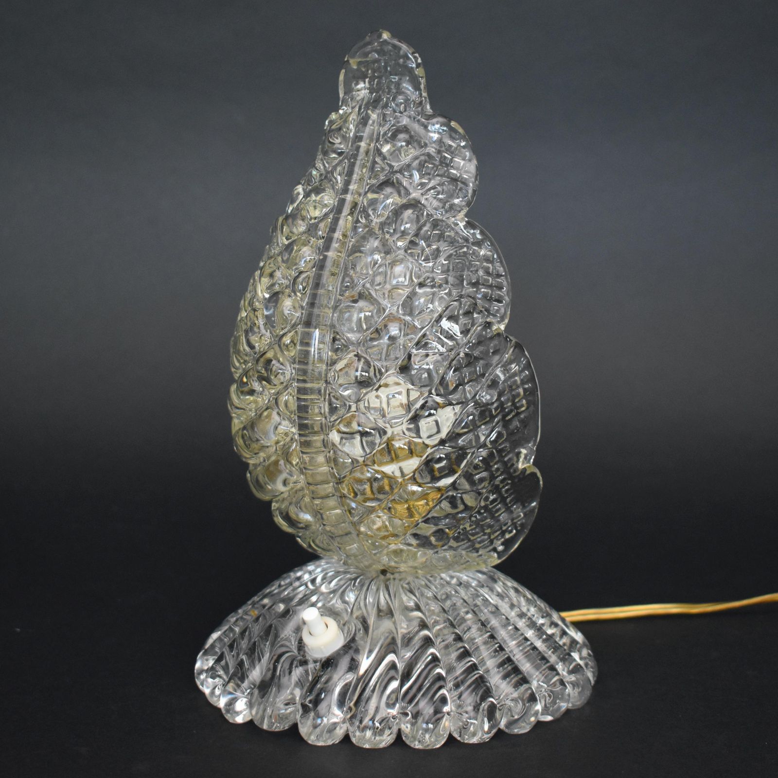Barovier & Toso Murano Glass Table Lamp Light | Vintage Mid Century Accent Bedside Leaf Clear Italian Venetian 1950s Venini | Retro photo vinterior